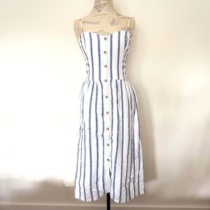 Abercrombie & Fitch Blue and White Striped Button-Down Midi Dress